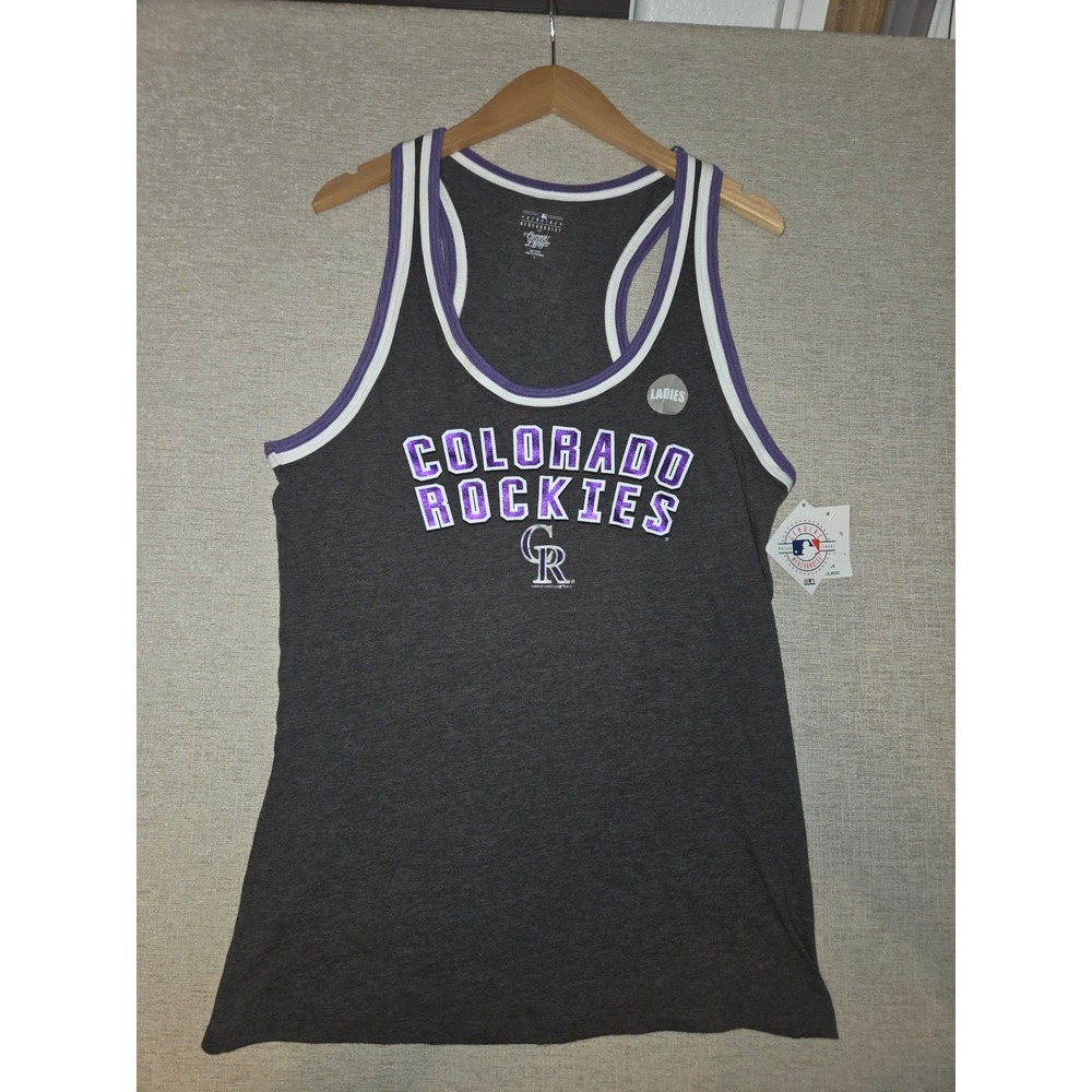 MLB Colorado Rockies Womens Racerback Tank Top Charcoal Purple Glitter Large NWT
